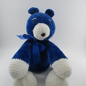 22.5" Blue and White Amigurumi Crochet Handmade Bear unique for Child Adult Baby
